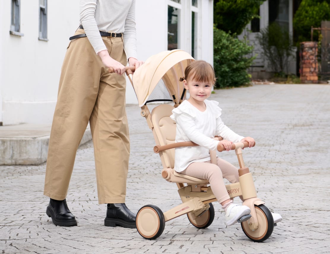 手押し三輪車 ペダル・サンシェード付き