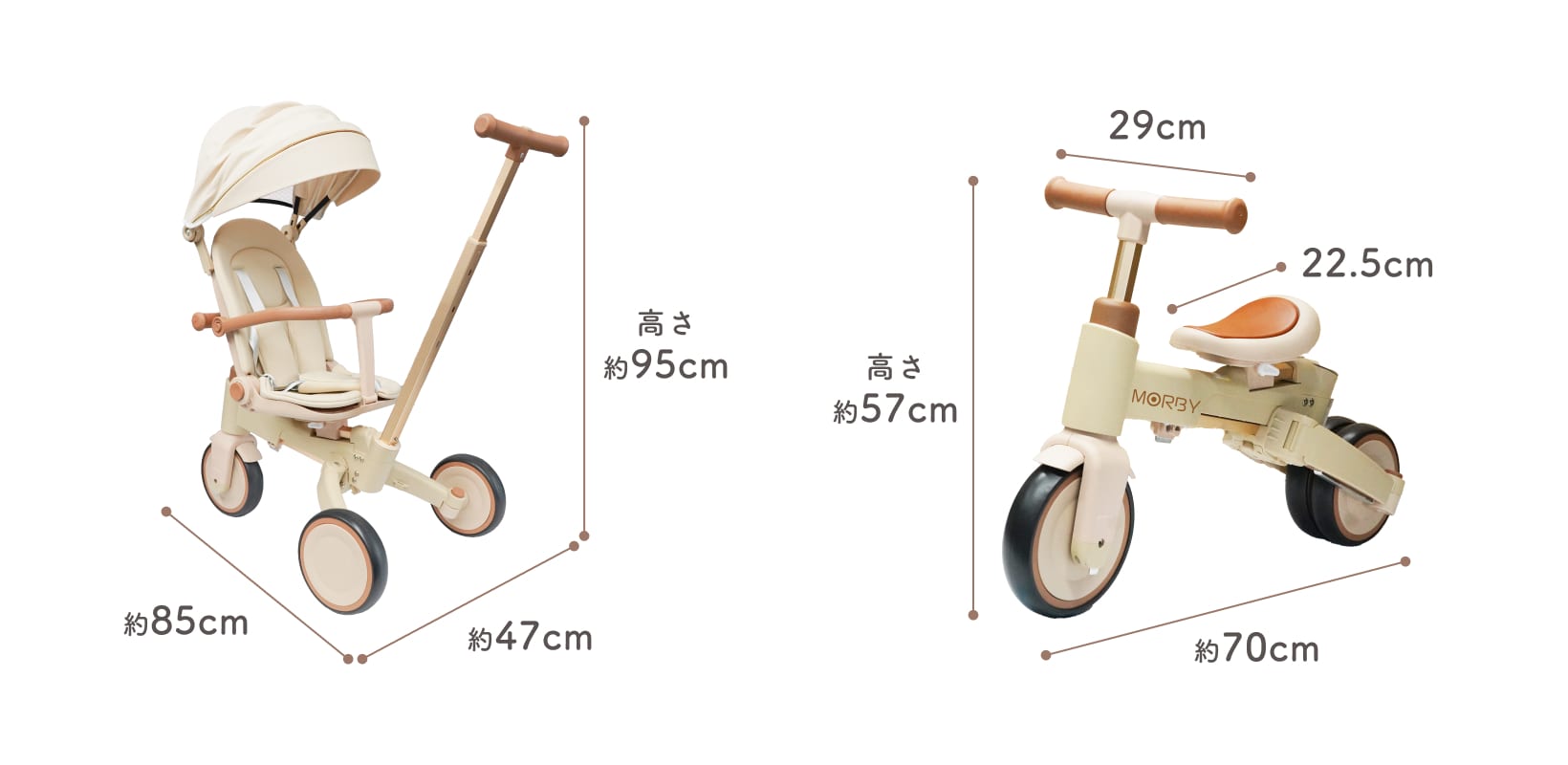 MORBYの各モードと製品寸法